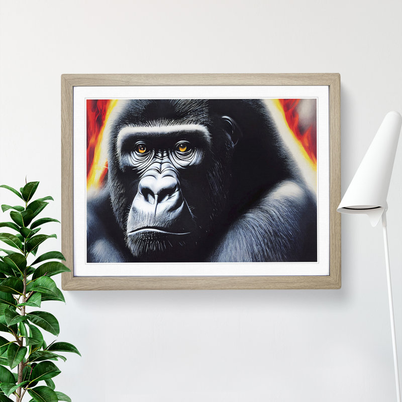 Unique Gorilla - Framed Print, 25cm H x 34cm W x 2cm D, Oak