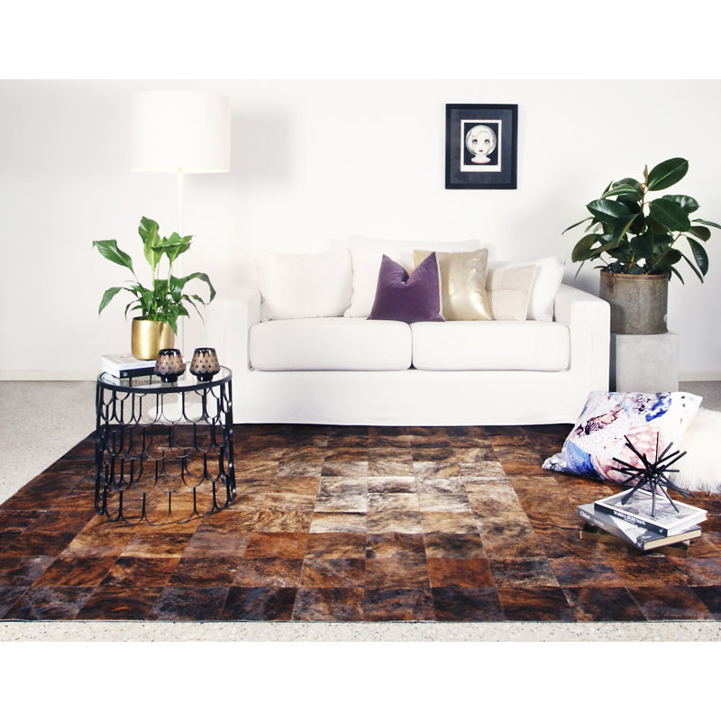 Desnudo Cowhide Geometric Area Rug in Brown, Rectangle 10' x 14'