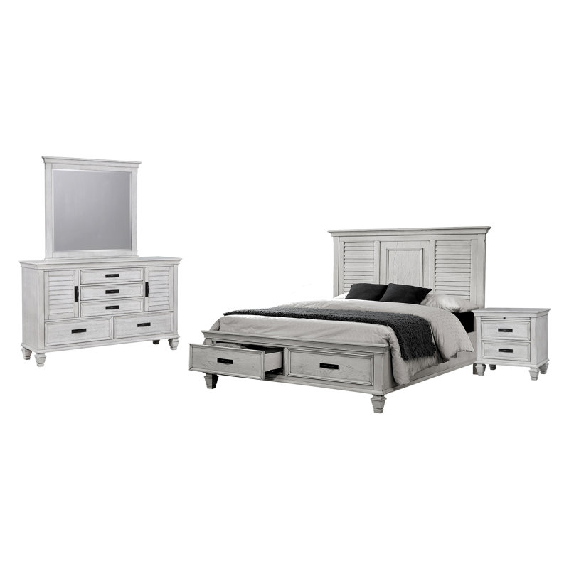 Ensemble de chambre à coucher 4 pièces Zhenyu, Blanc antique, Très grand