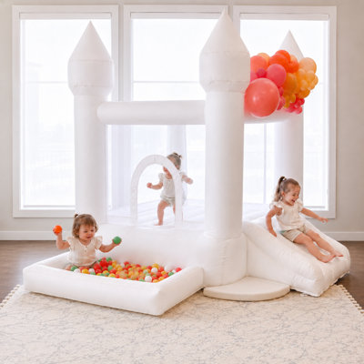9' x 9' Oxford White Bounce House with Slide and Ball Pit for Kids, Air Blower Not Included