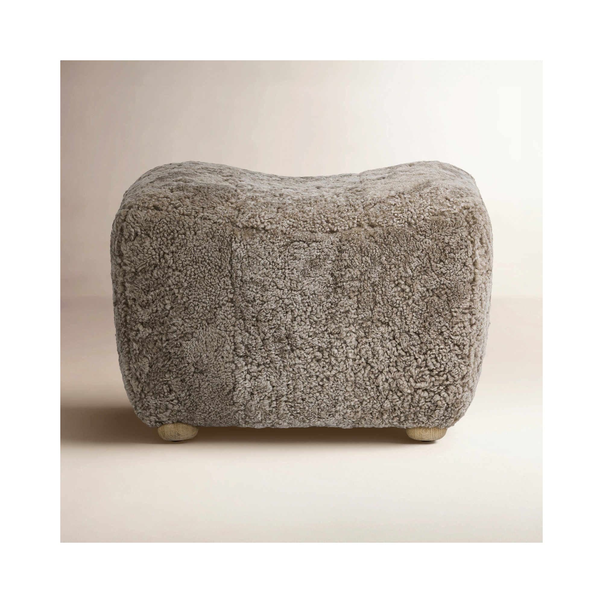 Oslo Ottoman, Taupe Shearling, Worn Oak