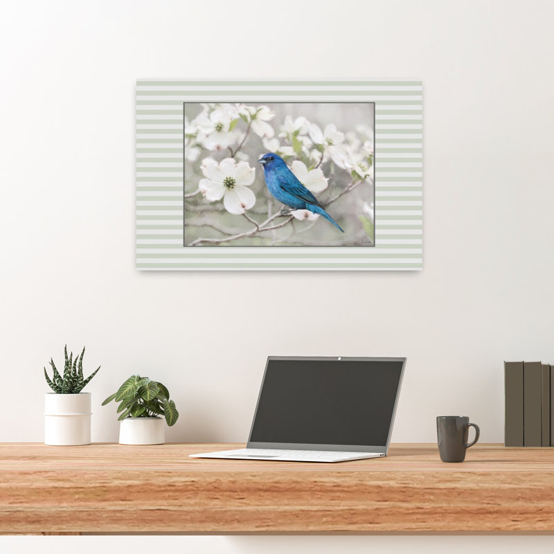 Indigène bruant au printemps, oiseau contemporain, art printanier, H 16 po x l 24 po