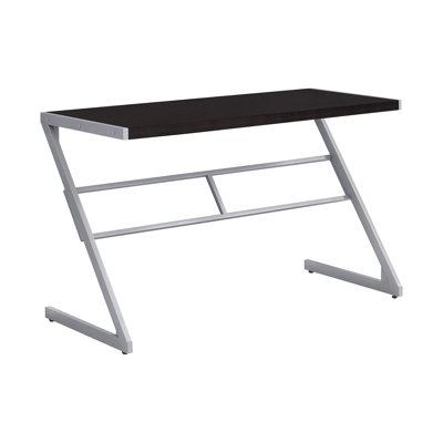 Bureau d'ordinateur 48 "Z-Base avec plateau en stratifié espresso et structure en métal argenté