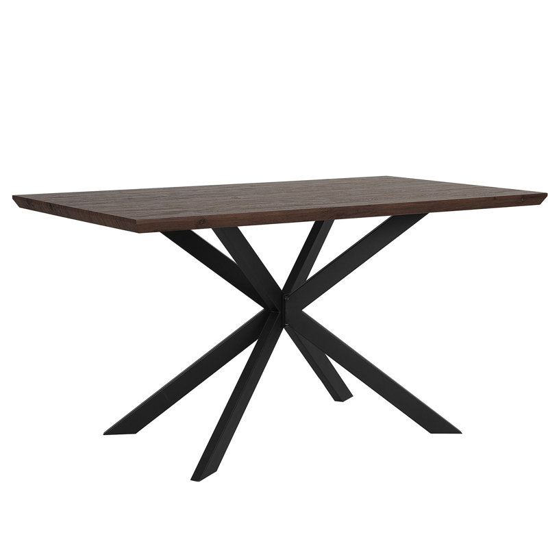 Swansea Metal Base Dining Table, Dark Wood