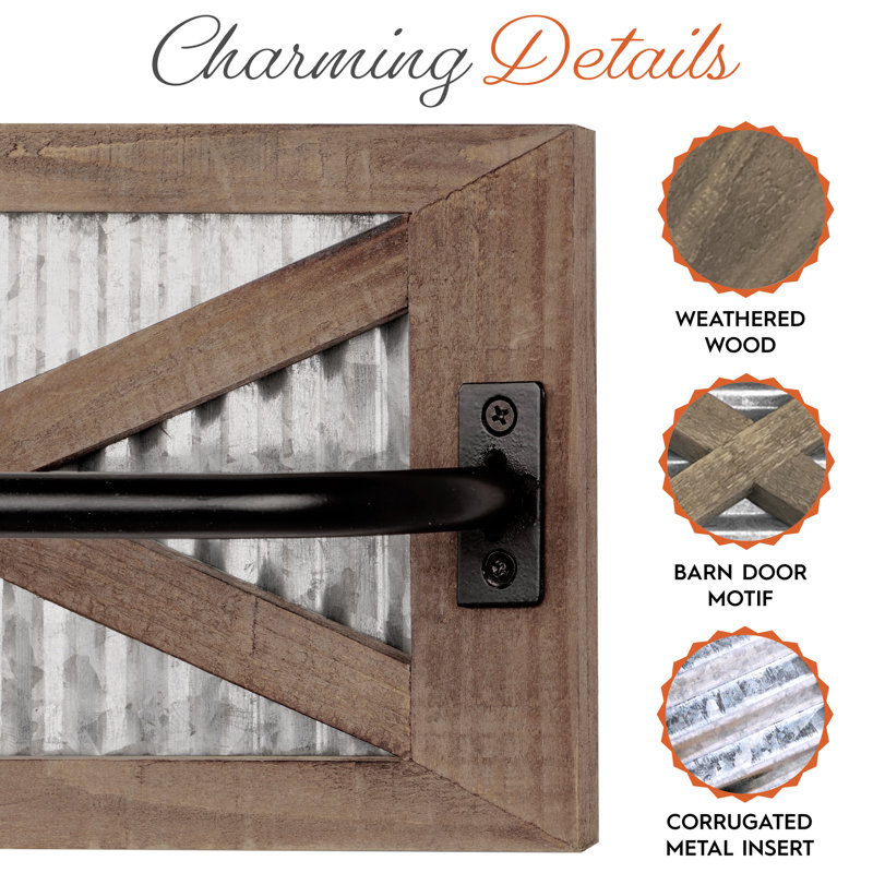 Wall Mounted Wooden Rustic Farmhouse Towel Rack, Brown