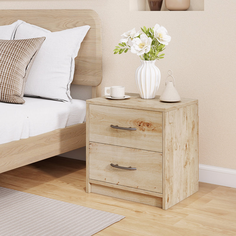2-Drawer Nightstand Modern Bedside Table w/ Storage for Living Room Bedroom, Individual, Oak