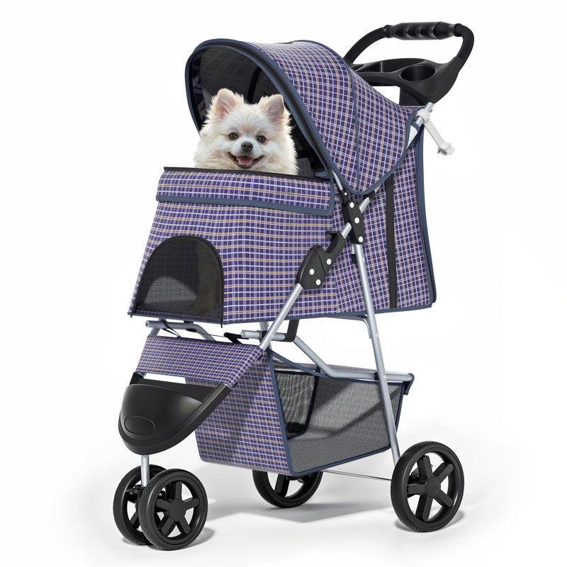 Poussette pliable pour animaux de compagnie, poussette pliante à 3 roulettes pour chats avec auvent et autocollants