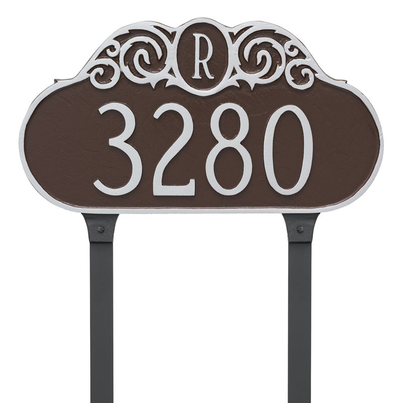 Enseigne d’adresse pour gazon à 1 ligne de monogramme, Bronze vieilli / doré