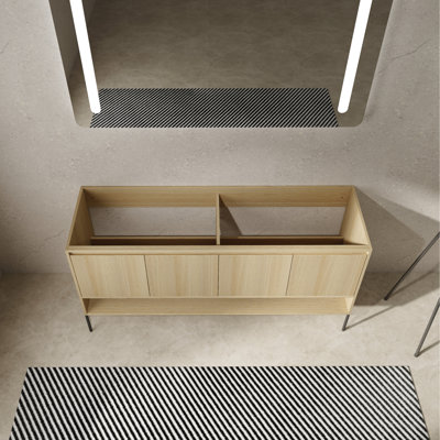 Meuble-lavabo autoportant de 60 po pour la salle de bain - Bois d'ingénierie, 4 portes à fermeture douce, moderne, finition boîte de bain en chêne
