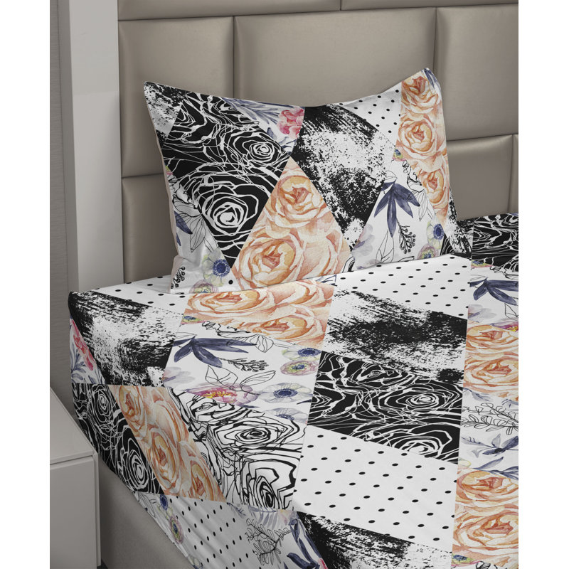 Ambesonne Watercolor Botany Sheet Set 4 Pcs Retro Boho Bloom, Twin Sheet Set with 1 Pillowcase