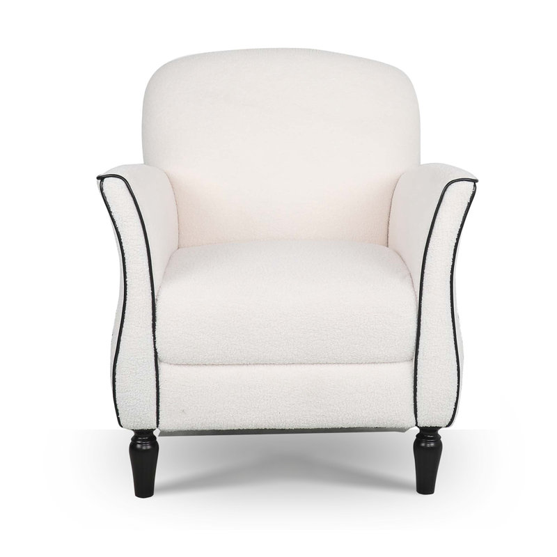 Grita Upholstered Accent Chair with Wooden Legs, White Polyester Blend