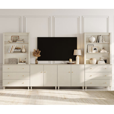 Entertainment Center And Bookshelves Set With Drawers And Cabinets For 75" Tvs