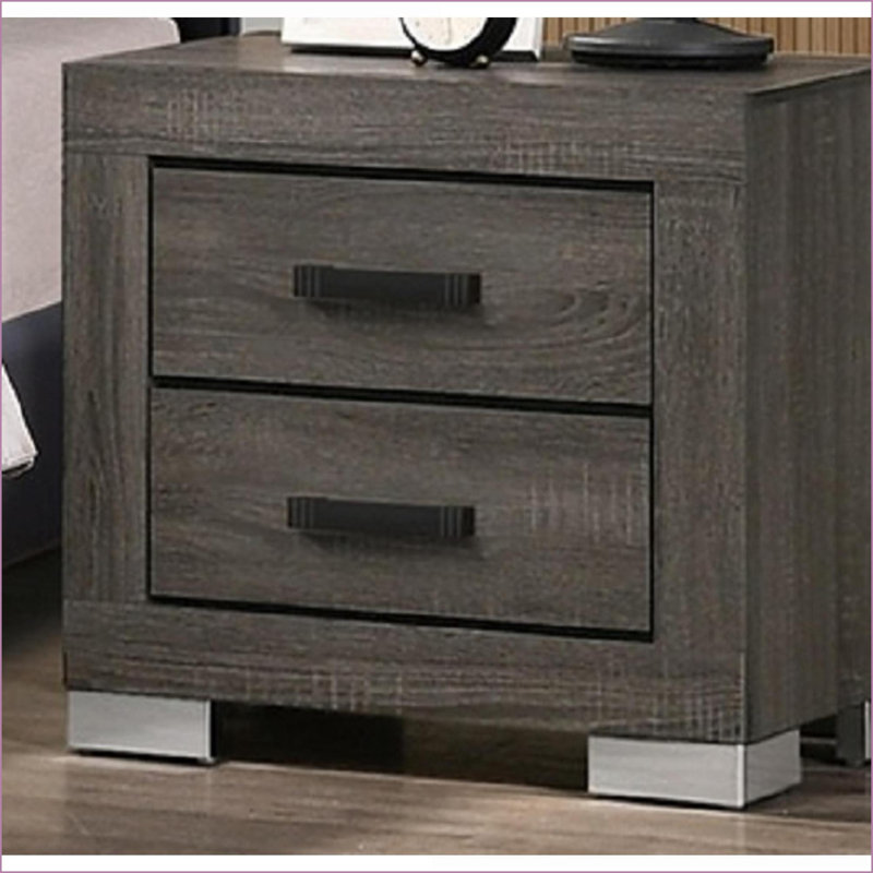 Modern Transitional Grey Rubber Wood 2-Drawer Nightstand