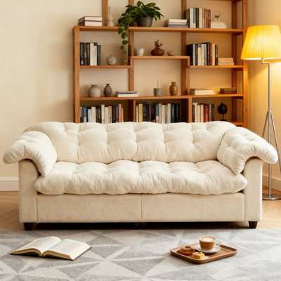 94.8" Chenille Modern Comfort Deep Seat Sofa, Upholstered Fluffy Cloud Sofa