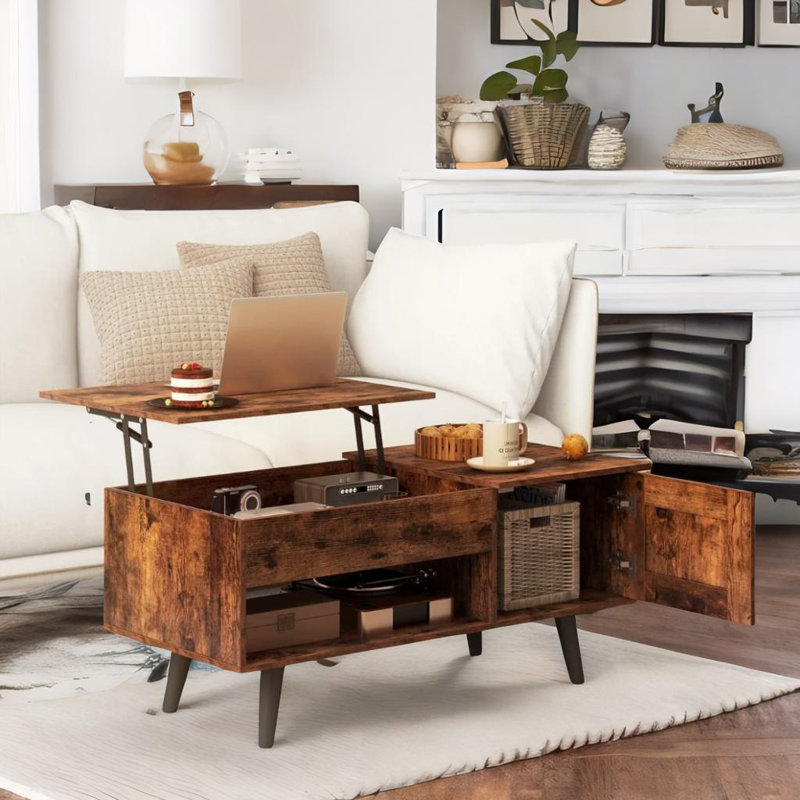 Annatone Wooden Lift Top Coffee Table With Hidden Storage and Cabinet