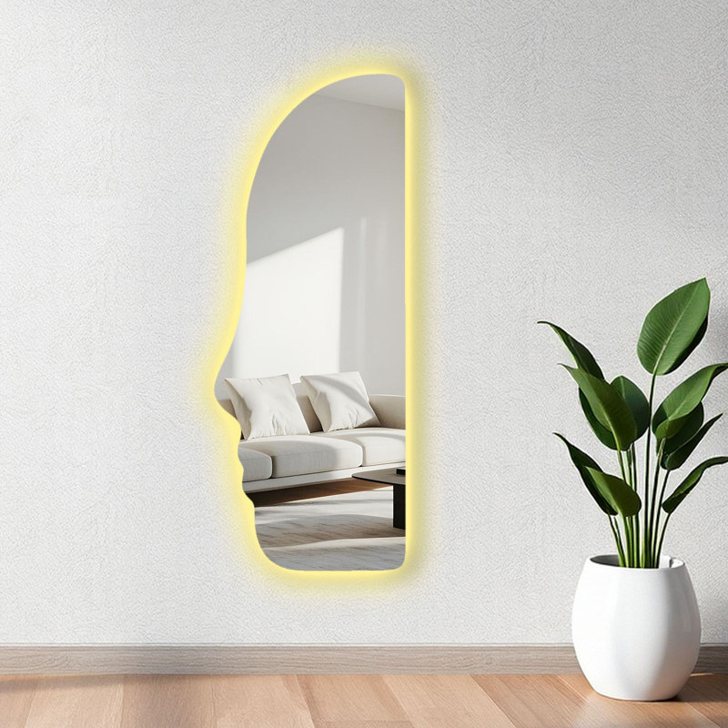 Abstract LED Mirror with On/Off Switch, Black EVA Frame, 20 mm Thick | 20.5 x 53.1 inches | 4 mm Mirror Glass, Battery Powered (9V, Battery Not Included) | Stylish Lighting for Modern Home Decor & Vanity Use