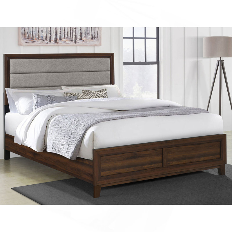 Anza Walnut Upholstered Queen Bed