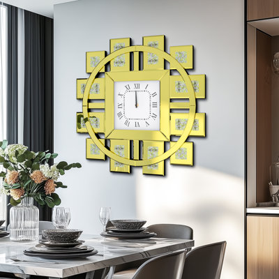 Irregular Mirrored Wall Mirror Clock Crystal Crushed Diamond Inlay Wall Decor Clock Roman Numerals