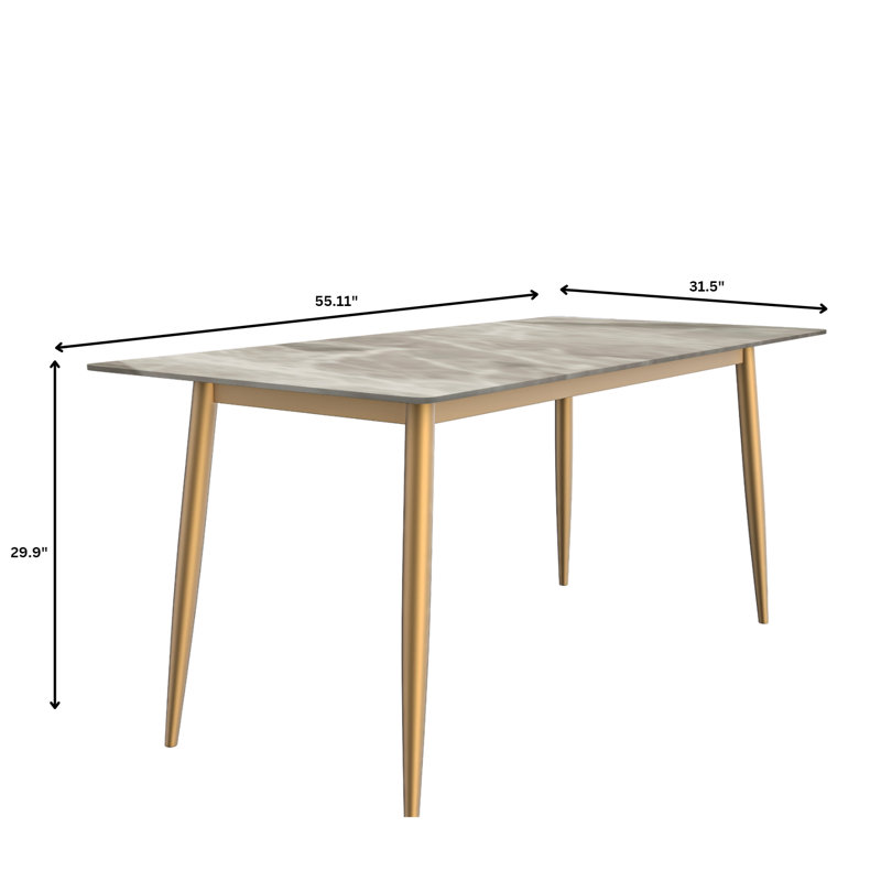 Kyley Metal Base Dining Table, 29.9"H x 55.11"L x 31.5"W, Light Gray