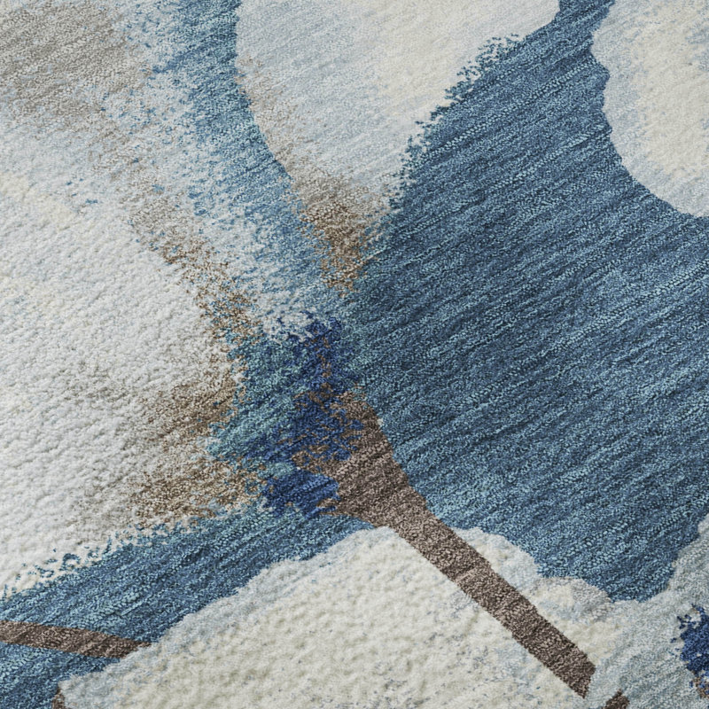 Tapis floral lavable à la machine de qualité supérieure Mayfield AMF2405, Bleu, 10 pi x 14 pi
