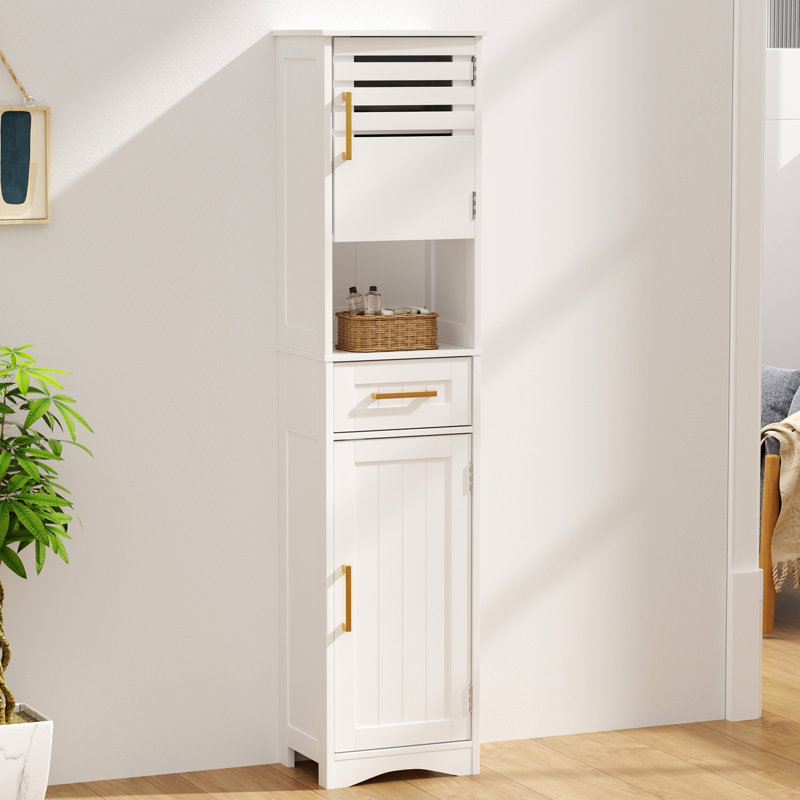 Armoire de rangement haute pour salle de bain avec tiroir - 2 portes, 1 tiroir blanc, preuve