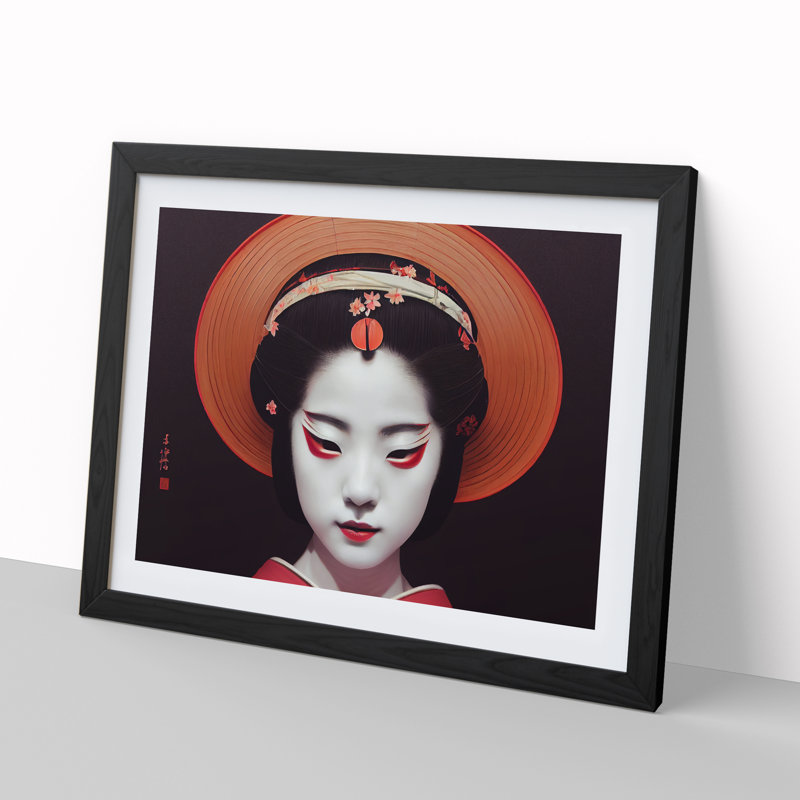 Stylish Geisha - Single Picture Frame Print, 46cm H x 64cm W x 2cm D, Black