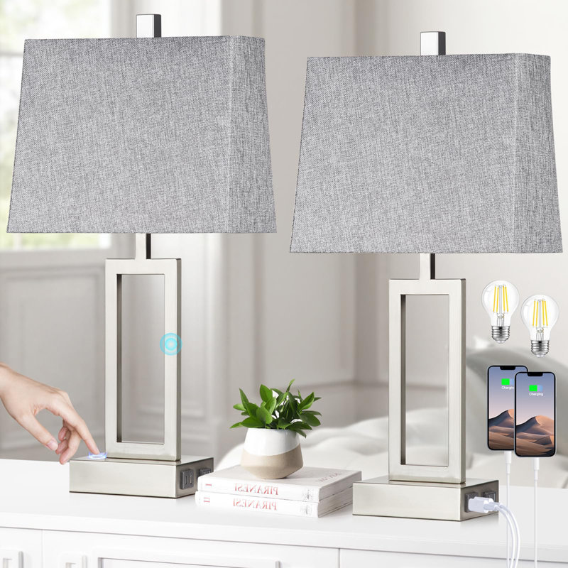 23.5" Touch Control Table Lamps, Silver, Grey