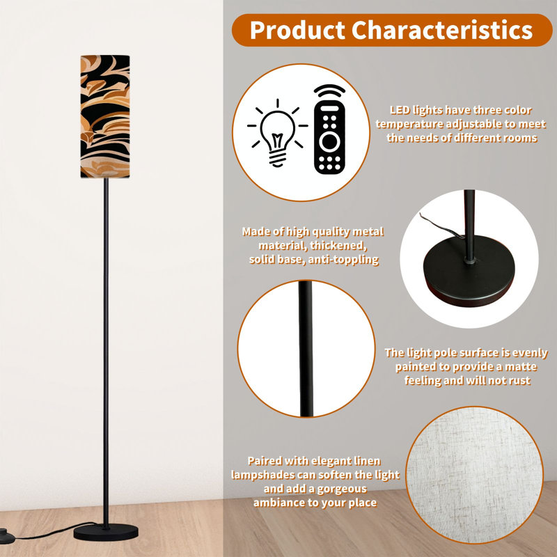  68.5" Standing Floor Lamp Colorful abstract wave beige Dimmable Metal Pole Lamp with Linen Lampshade LED Bulb Included