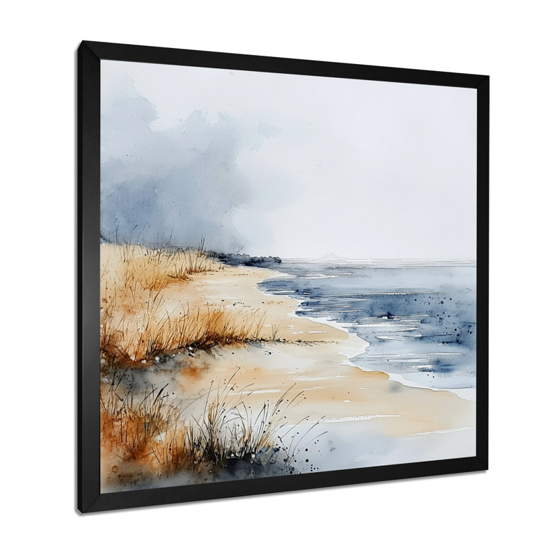«Minimalist Beach At Dawn II», reproduction d'art mural plage et océan, Single Picture Framed Print without Mat, Black