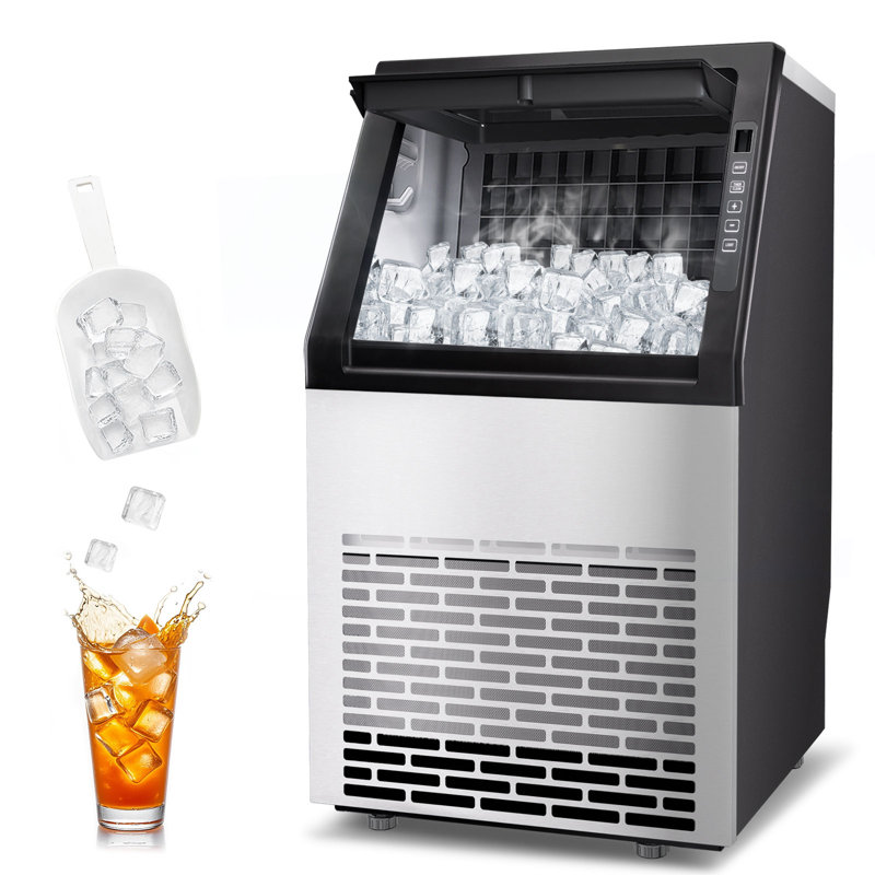 90Lbs/Day Commercial Ice Maker Machine, 13Lbs Storage Capacity, 36 Ice Cubes In 11Mins, Stainless Steel Freestanding Ice Maker with LCD Panel, Ice Scoop & Water Pipes for Home Bar Party