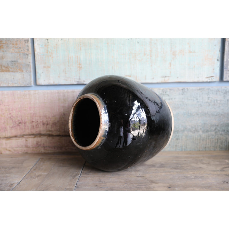 Black 9'' Indoor / Outdoor Porcelain Floor Vase, 12" H x 10" W x 10" D