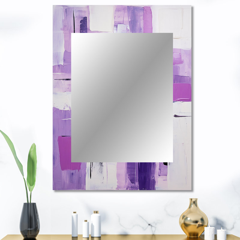 Tachisme cubique mauve brossé 3 - Miroir mural décoratif, miroir mauve, impression sur métal, 40 po x 30 po