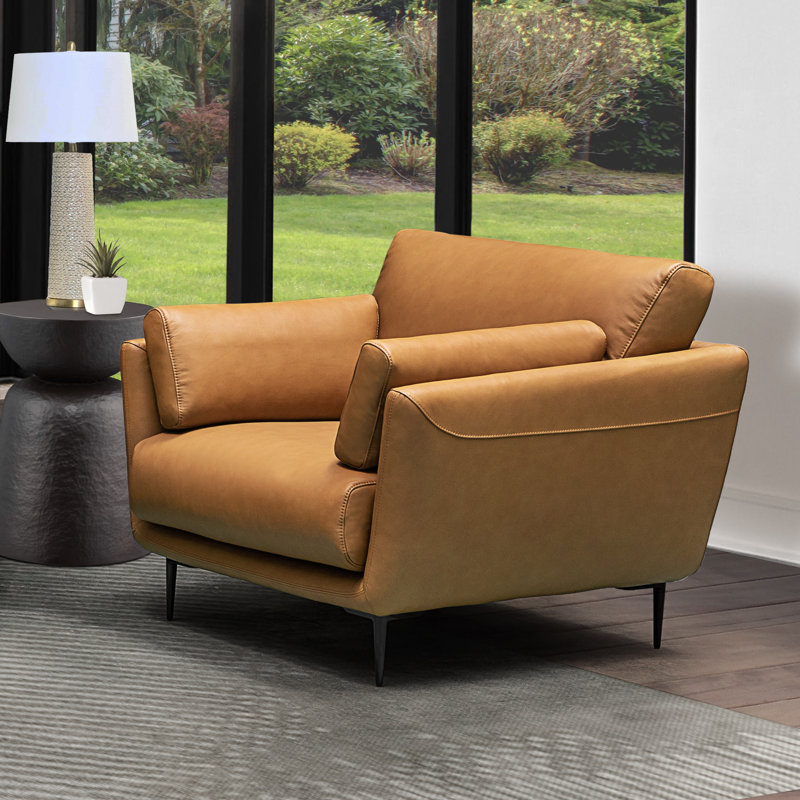Upholstered Armchair, Camel Genuine Leather