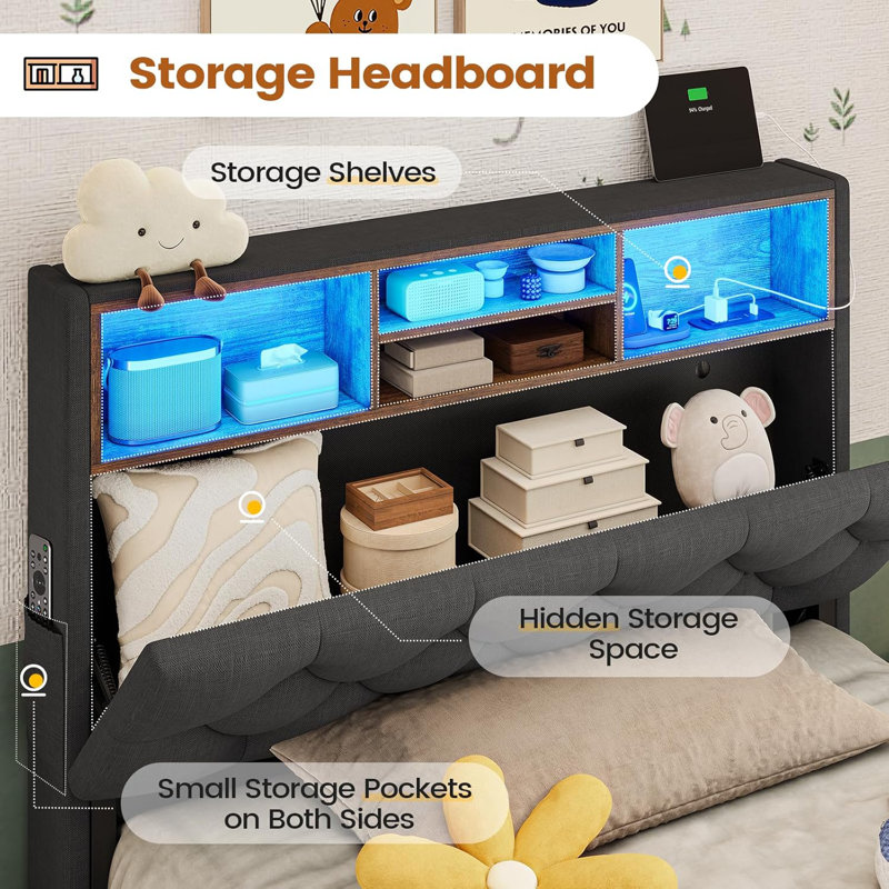 Upholstered Platform Storage Bed, Twin