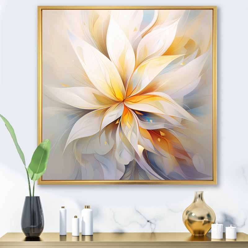 «Dreamy White Digital Spring Flowers I», reproduction sur toile, H 24 po x l 24 po x P 1 po, Cadre flottant doré