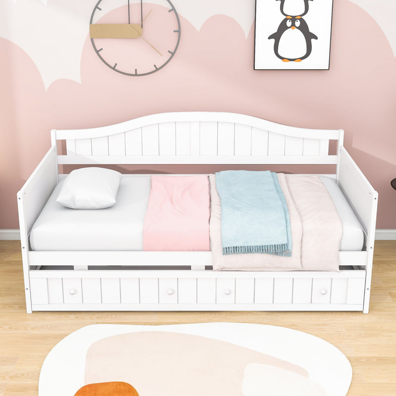 Niesha Twin Size Wooden Daybed with Trundle, White
