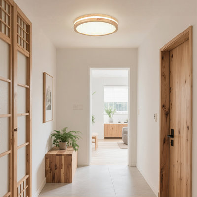 Natural Wood Circular Dimmable LED Ceiling Light
