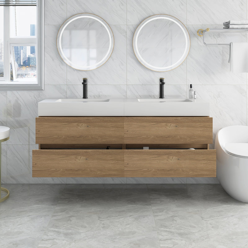 Meuble-lavabo de 60 po avec lavabo en quartz d'ingénierie et tiroirs noirs doux, 60"