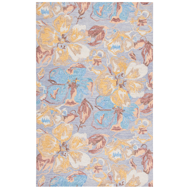Tapis floral en laine et coton touffeté à la main Metro, Rectangle 5 pi x 8 pi