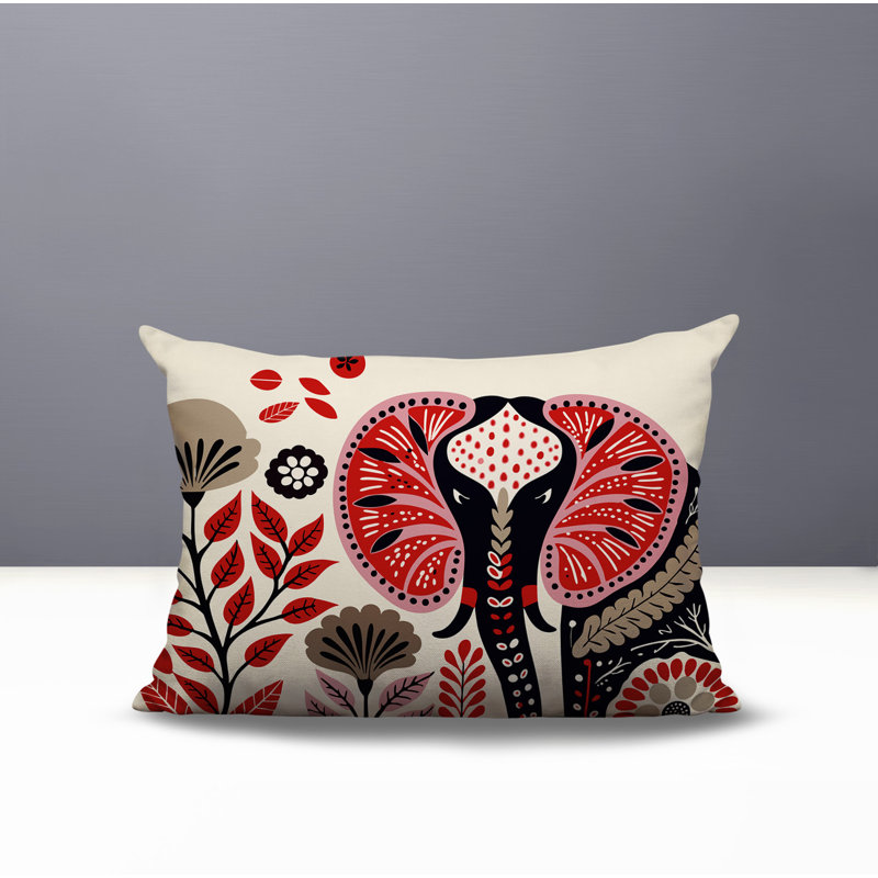 Coussin lombaire réversible intérieur / extérieur Issa Elephant, Rouge, Rectangulaire H 18 po x l 25 po