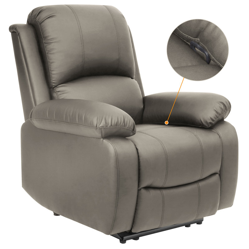 Kyilaa Vegan Leather Reclining Chair, Light Grey Faux Leather