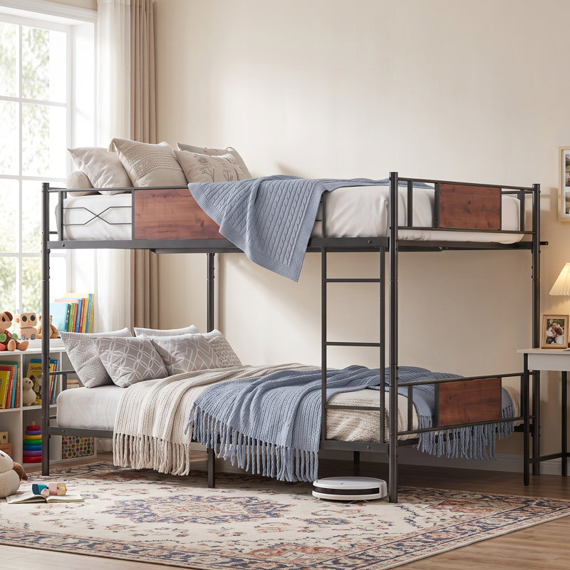 Lit superposé double au-dessus de double standard avec escalier, structure de lit superposé en métal amovible avec échelle de rangement sous le lit Aucun sommier nécessaire pour le dortoir