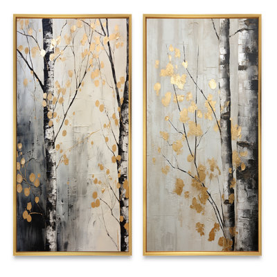 2 Pieces on Canvas - Tree Whispers Of Gray And Gold