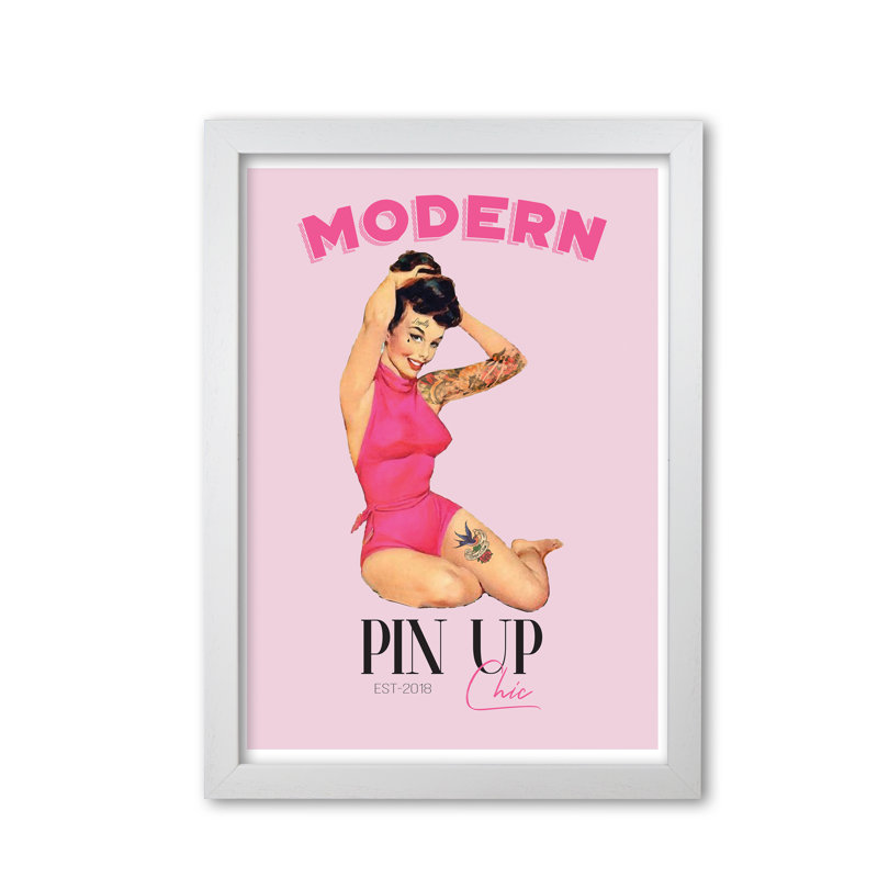 Modern Pin Up Girl - Print, White Grain Frame, 30 cm H x 21 cm W x 5 cm D