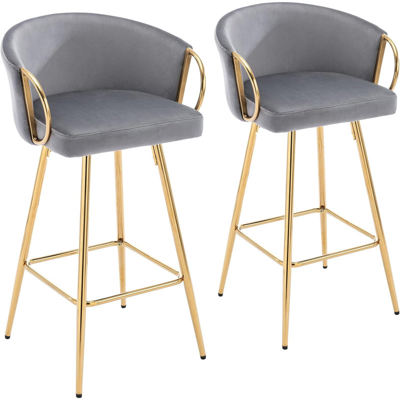  Tabouret de comptoir rembourré avec structure en métal , Tabouret de comptoir (siège d'une hauteur de 26 p, Gris