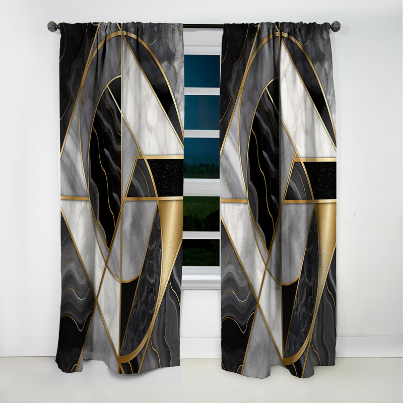 Rideau occultant en velours à motif géométrique marbre et agate en granite avec touches dorées XV, L 52 po x L 90 po