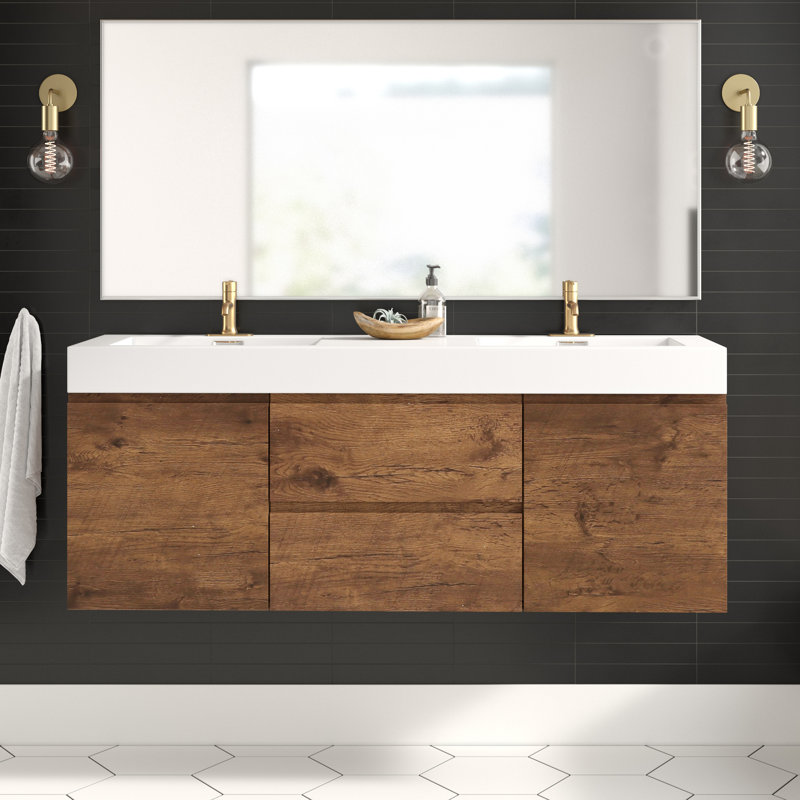 Mitul 58.75'' Double Bathroom Vanity with Acrylic Top, Rosewood