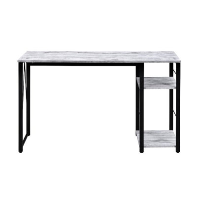 2 Tier Shelf Rectangular Writing Desk In Antique White And Black Metal, 34"l X 19"d 28"h Under - Space, 16"l 9"d 8"/17"h Configurations, Paper Veneer