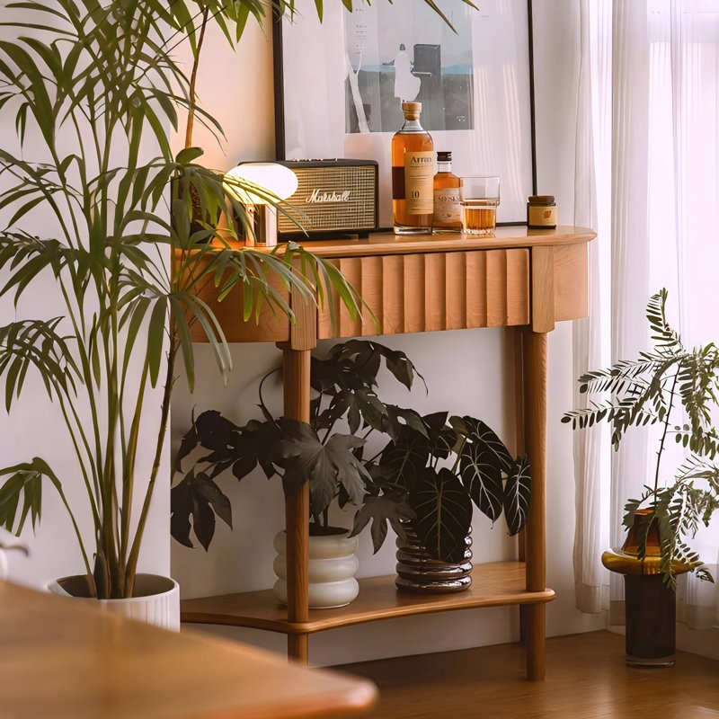 Modern Minimalist Cherry Wood Long Console Table