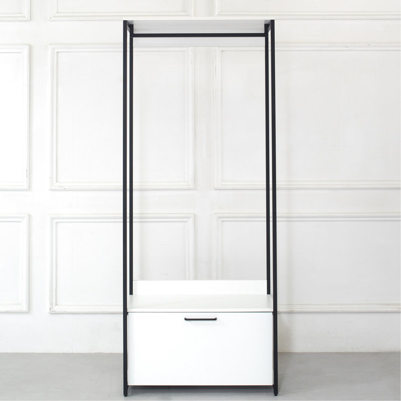 Walk-In Closet With One Drawer - Powder Coated Metal For Endurance, Extra Deep Storage, Water & Heat , Stain Scratch E0 Grade Board, 2X Thicker , Made In , Modular Construction, White, 76.73Lb,
